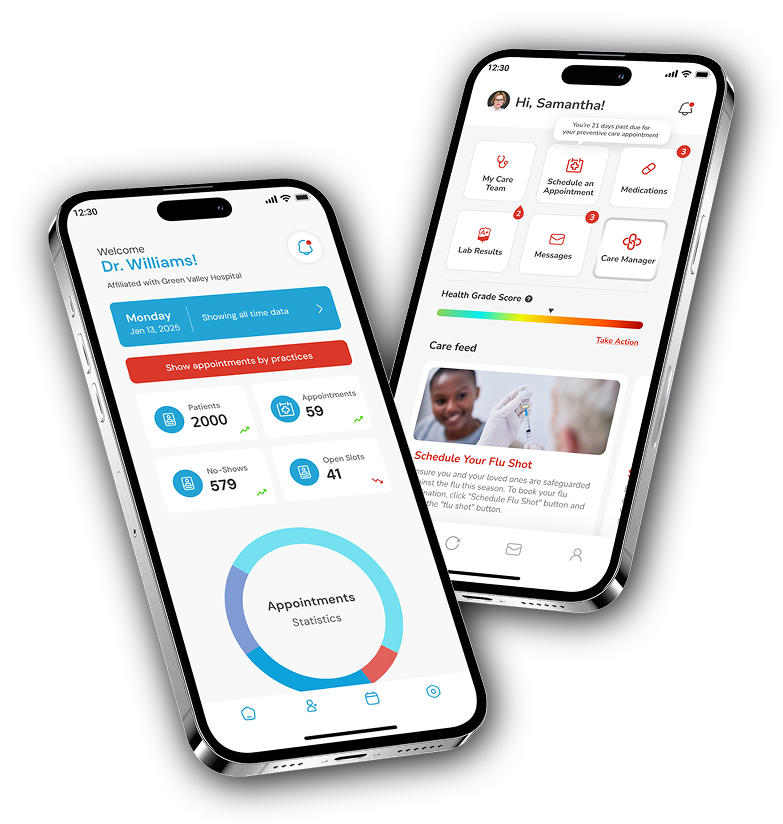 DocLinQ app showing provider and patient interfaces