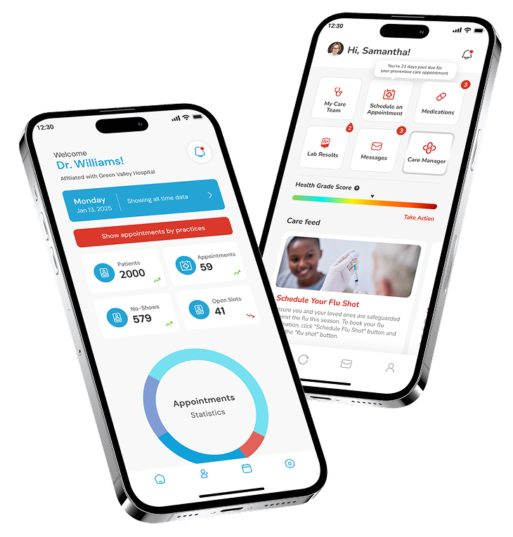 DocLinq app showing provider and patient interfaces